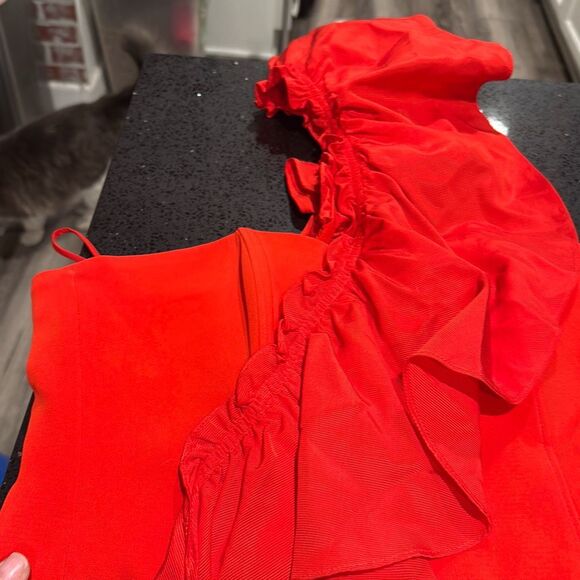 Cinq A Sept Adrie One Shoulder Ruffle Red Mini Cocktail Dress Size 4 EUC - Picture 9 of 9